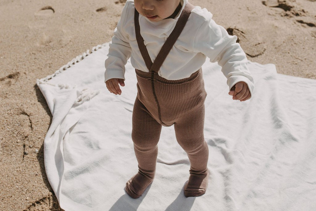 Footed Cotton Tights - Granola