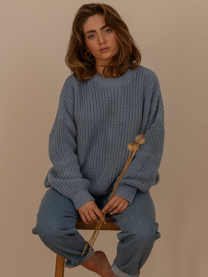 The Chunky Knit Sweater - Women's - Cornflower Blue