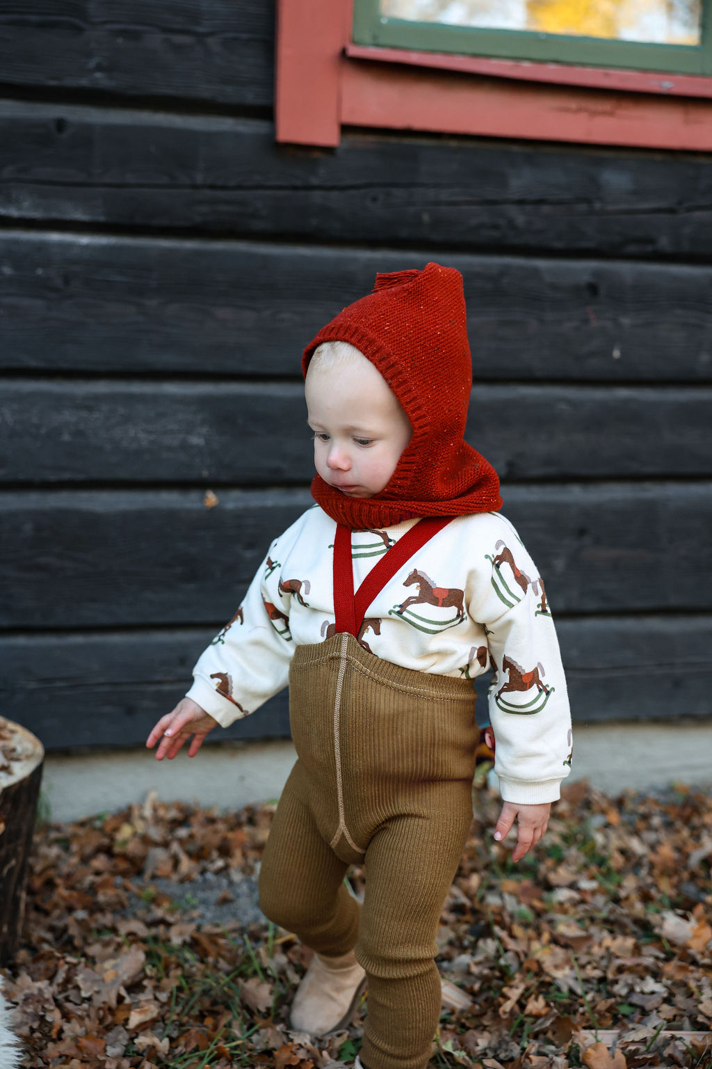 Footed Cotton Tights – Acorn Brown x Maple Leaf