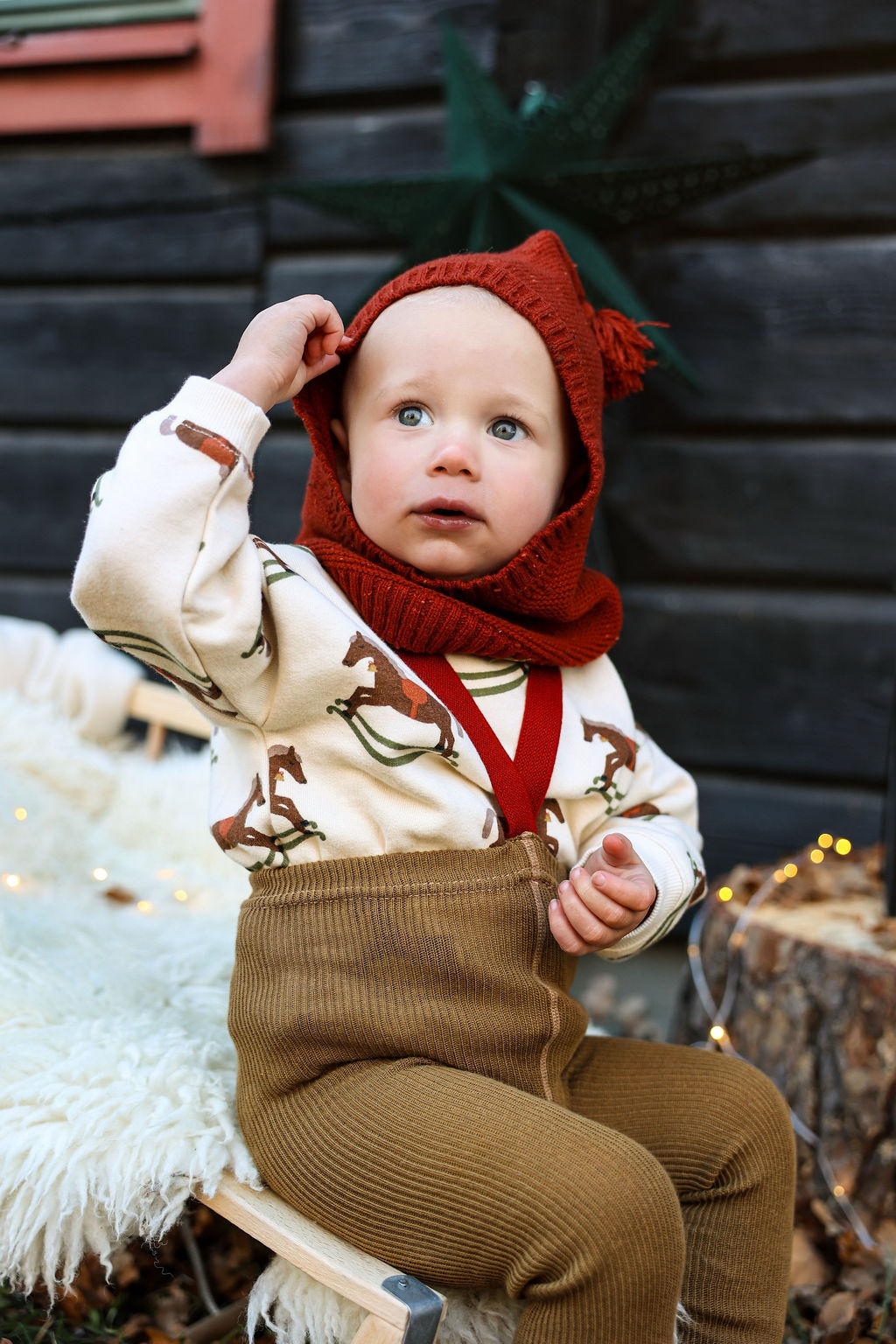 Footed Cotton Tights – Acorn Brown x Maple Leaf