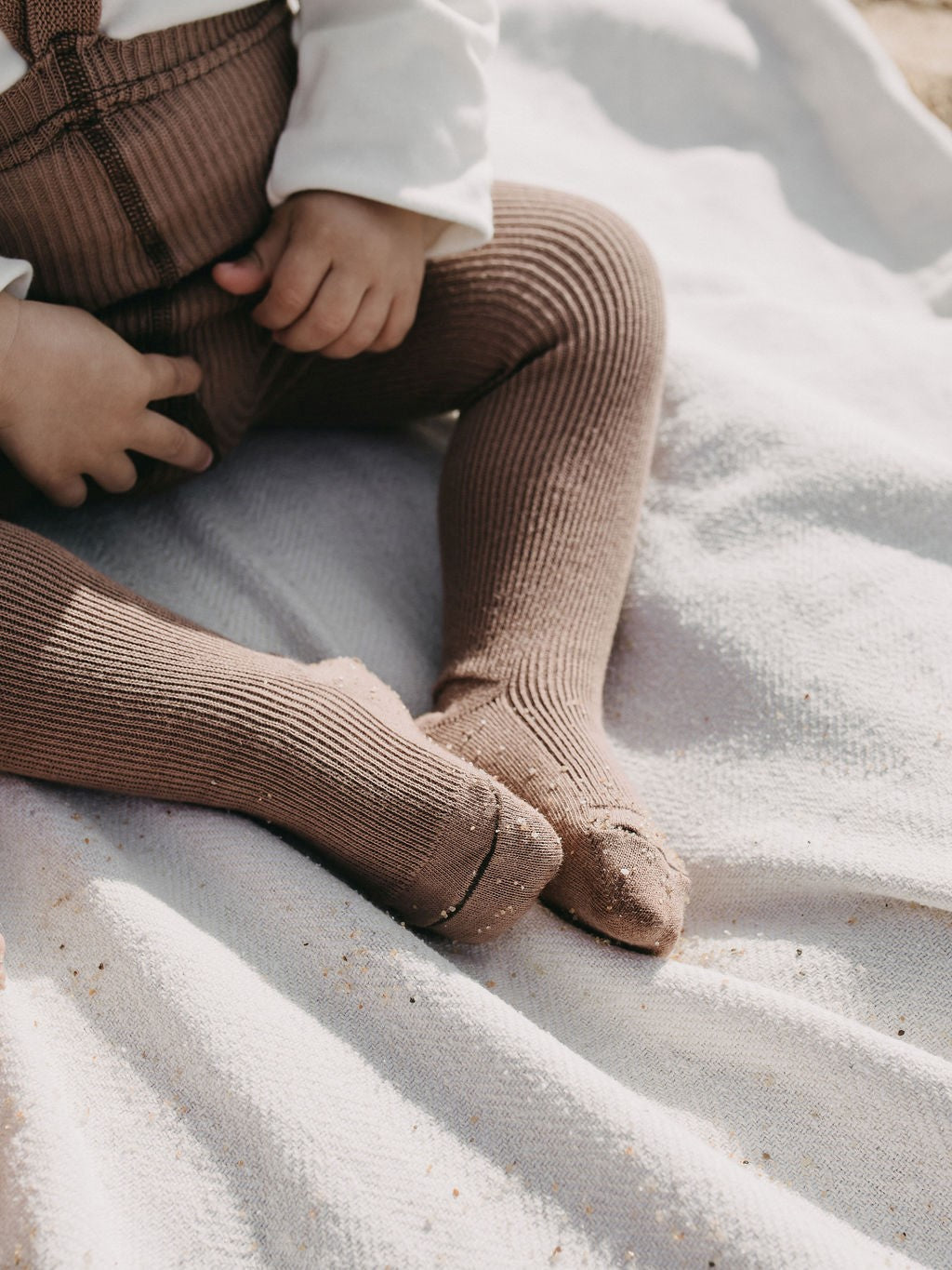 Footed Cotton Tights - Granola
