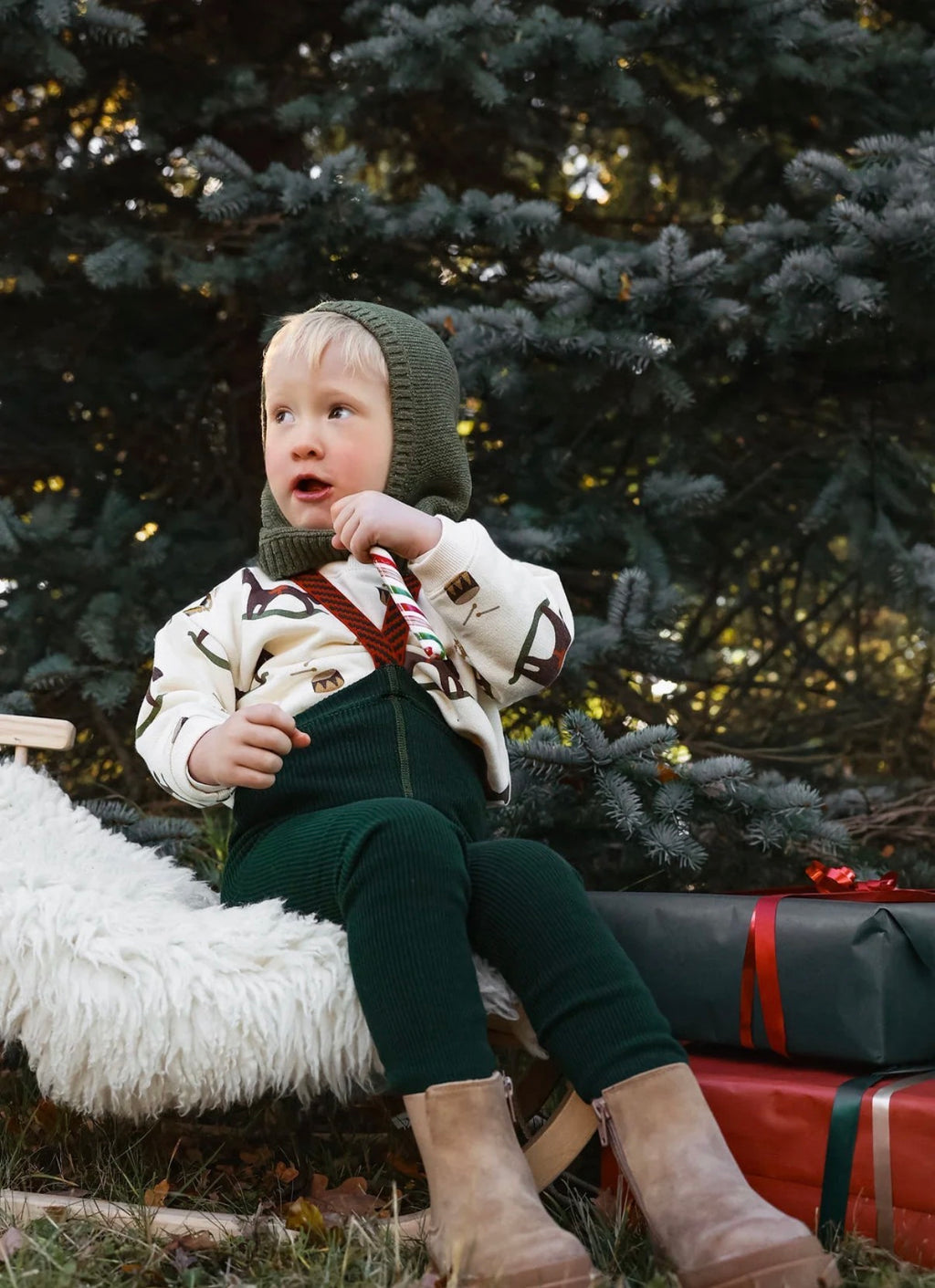 Footed Christmas Patterned - Dark forest