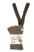 Footed Cotton Tights - Seaweed Brown x Peanut Striped