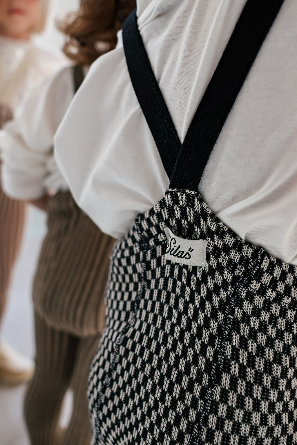 Footless Cotton Tights - Black x White Checked
