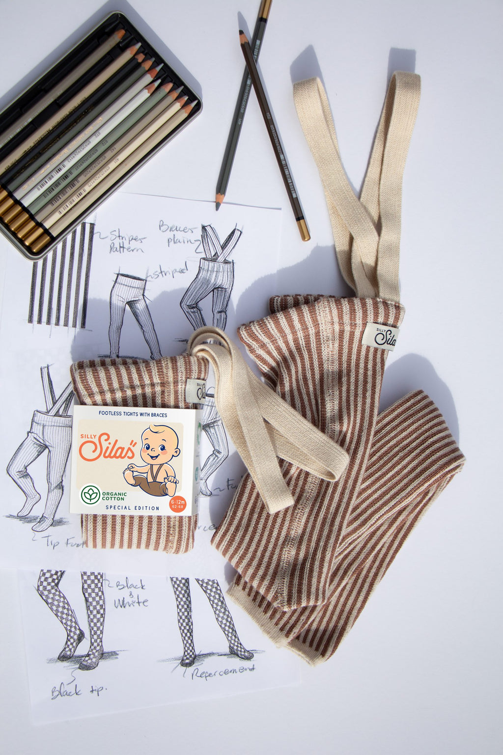 Footless Cotton Tights - Granola x Cream Striped