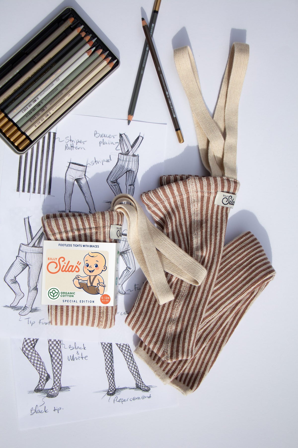 Footless Cotton Tights - Granola x Cream Striped
