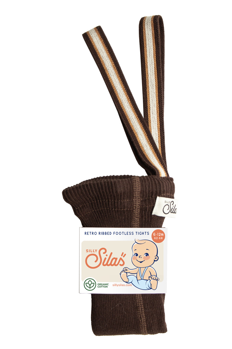 Footless Cotton Tights - Chocolate Brown Striped