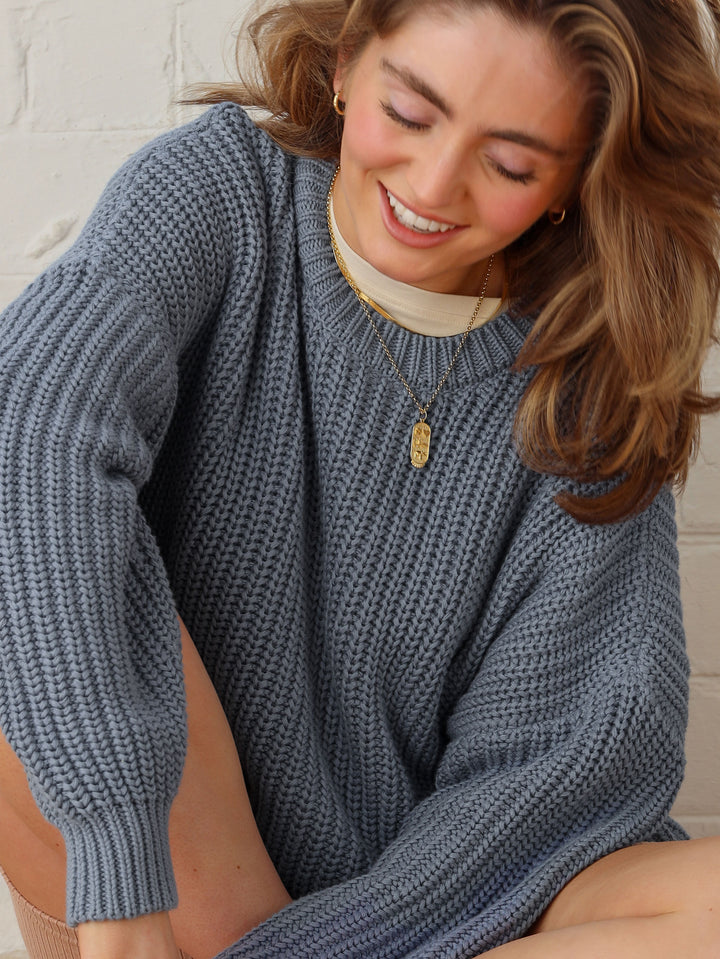 The Chunky Knit Sweater - Women's - Cornflower Blue