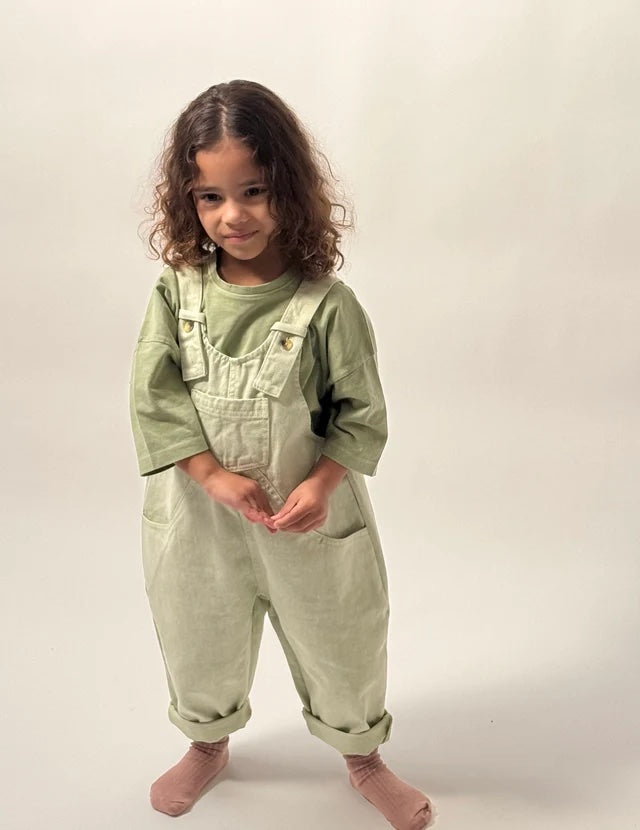 The Oversized Denim Dungaree | mineral dyed - Green Stone