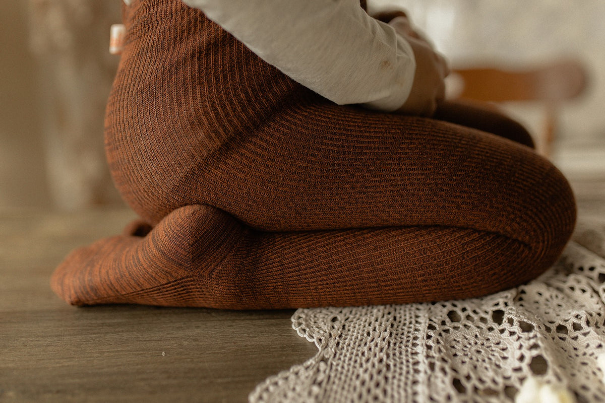 Footed Cotton Tights - Spicy Chai